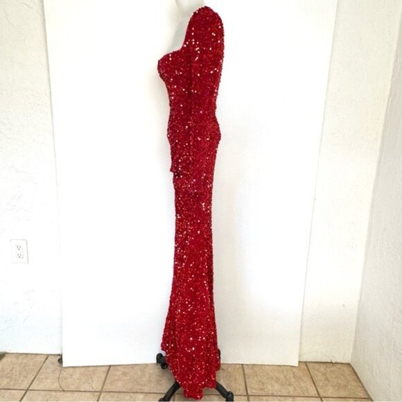 FAERIESTY red Sweetheart Neck Split Thigh Sequin Formal Dress XSmall - Picture 6 of 15